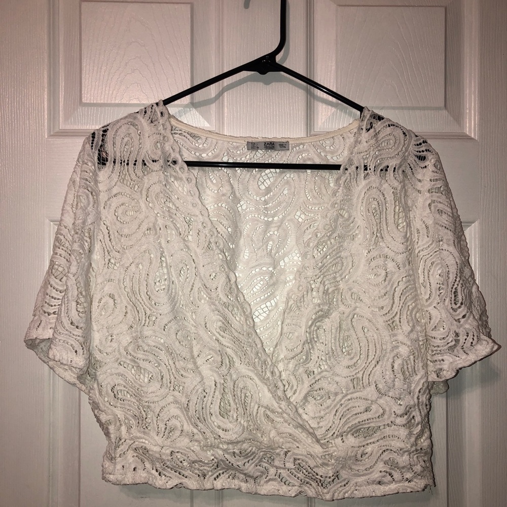 ZARA Cropped Lace Short-Sleeve